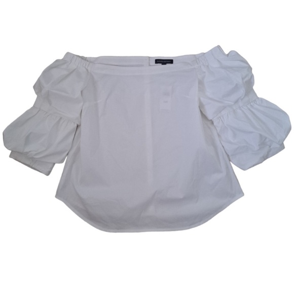 Banana Republic Off-Shoulder White Poplin Blouse super stretch shirt💥NEW - Picture 5 of 16